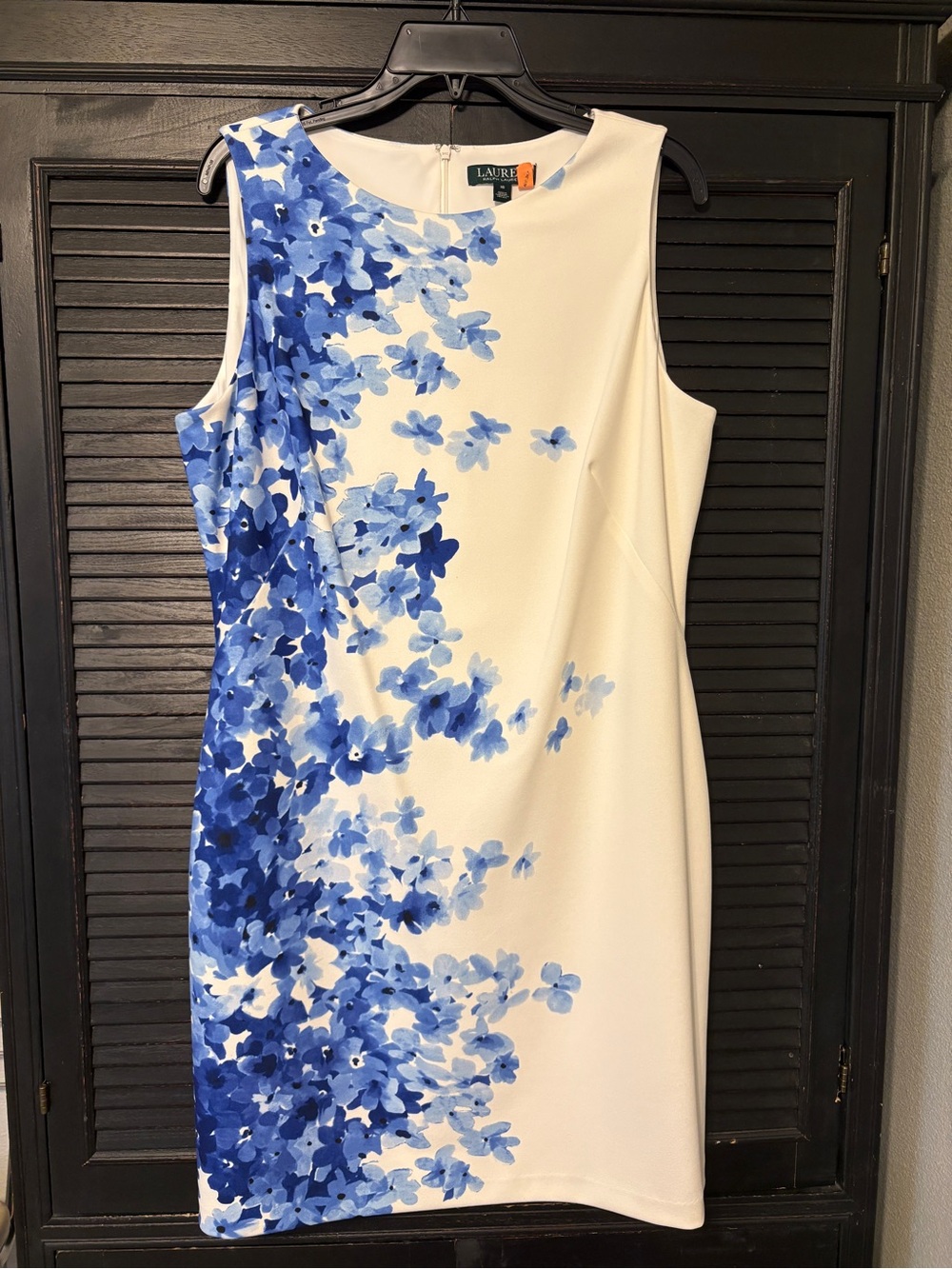 LAUREN Ralph Lauren Cream Sheath Dress with Blue Floral Sz16